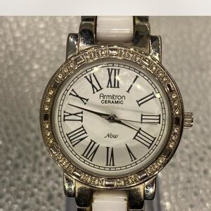 *** Armitron ^^^  Ceramic Women's  ^^^ Snow White /  Silver Crystal Bezel Watch